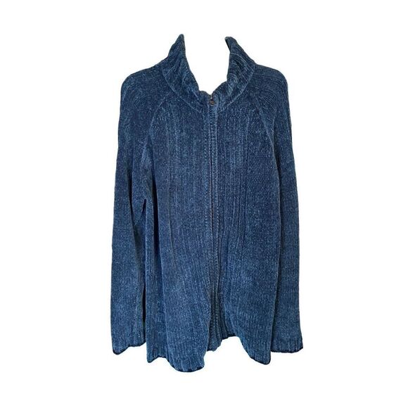 Outside additions by StanHerman women’s chenille, ribbed blue front zip sweater - Picture 1 of 3